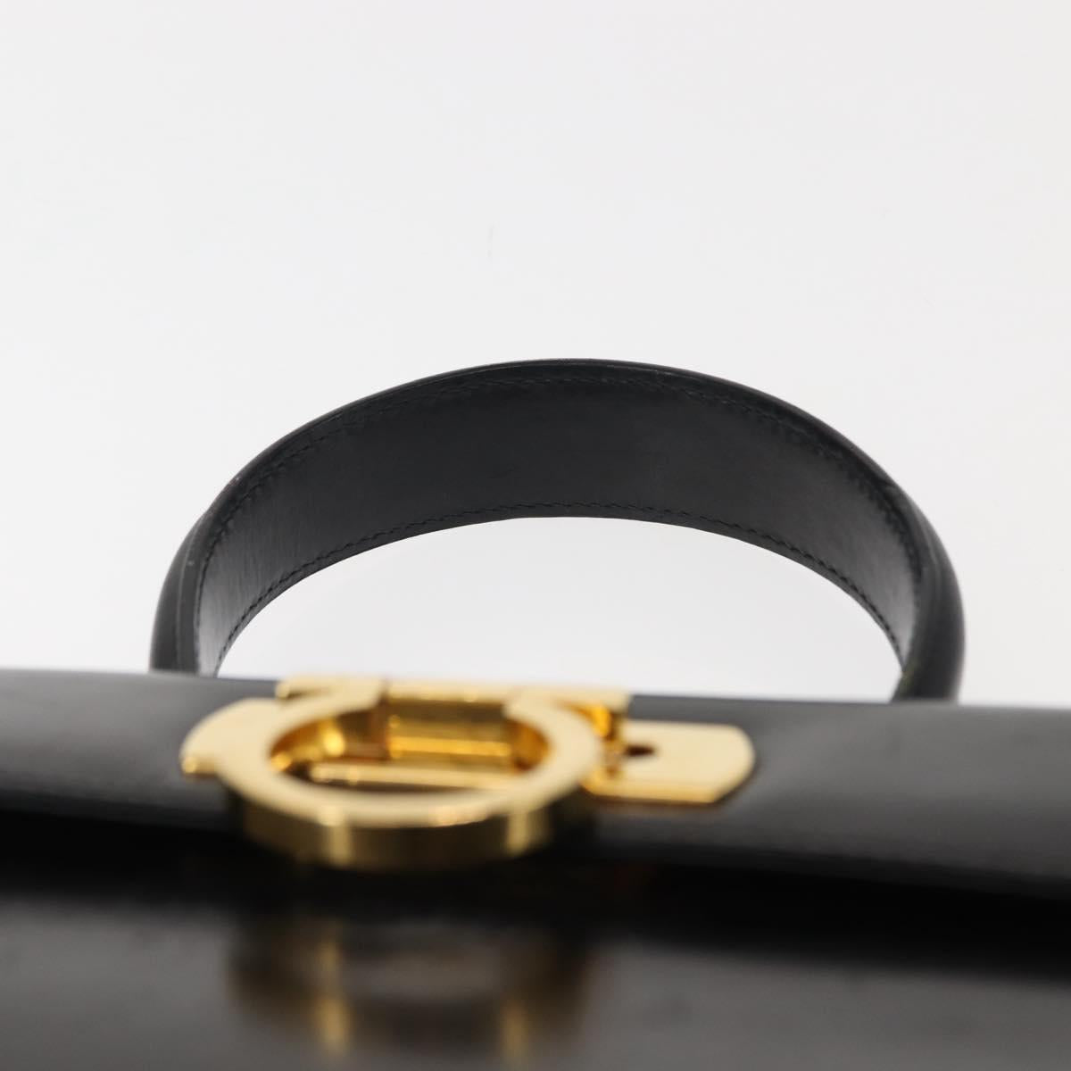 Salvatore Ferragamo Gancini Hand Bag Leather Black Gold Auth 146862