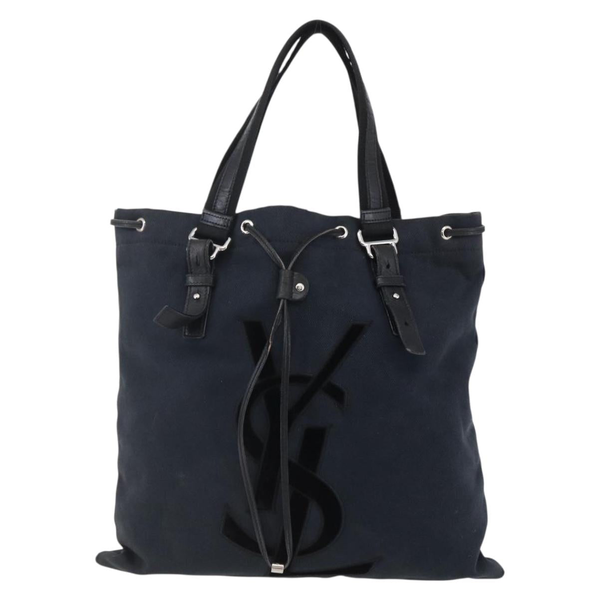 SAINT LAURENT Kahala Tote Bag Canvas Black Silver 121631 Auth 146863