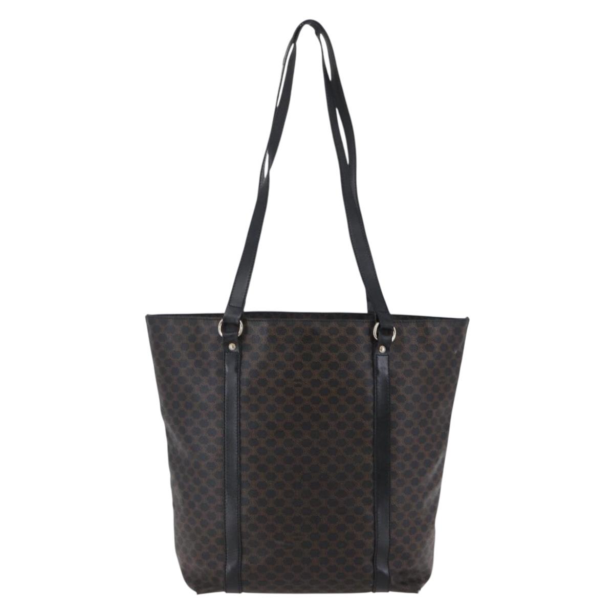 CELINE Macadam Canvas Tote Bag PVC Leather Black Gold Auth 146865