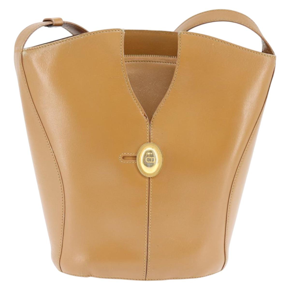 Christian Dior Shoulder Bag Leather Brown Gold Auth 146868