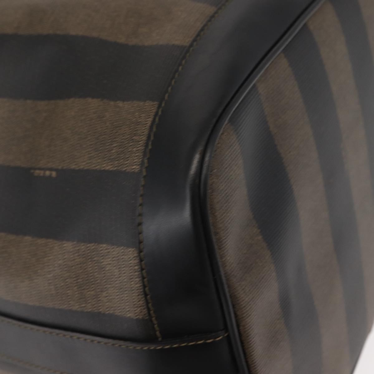 FENDI Pecan Canvas Shoulder Bag PVC Black Brown gold Auth 146873