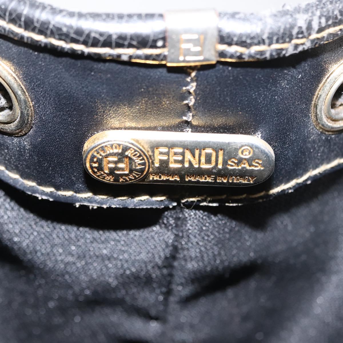 FENDI Pecan Canvas Shoulder Bag PVC Black Brown gold Auth 146873