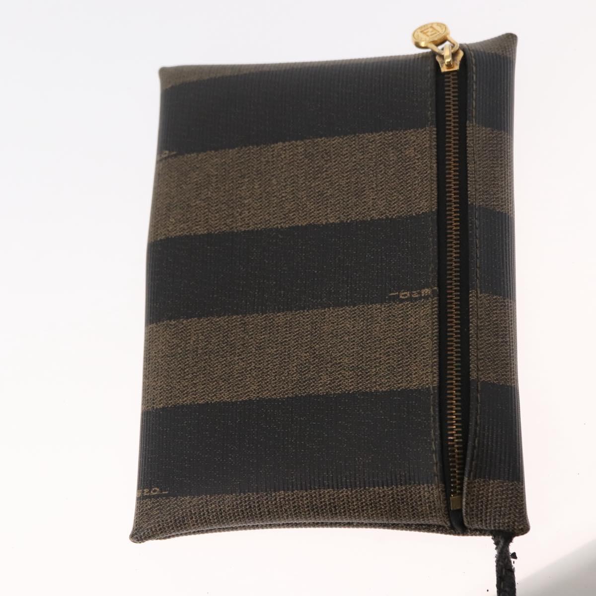 FENDI Pecan Canvas Shoulder Bag PVC Black Brown gold Auth 146873