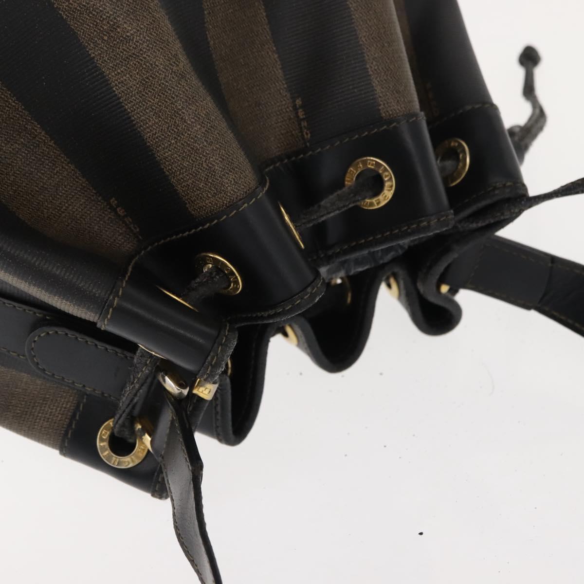 FENDI Pecan Canvas Shoulder Bag PVC Black Brown gold Auth 146873