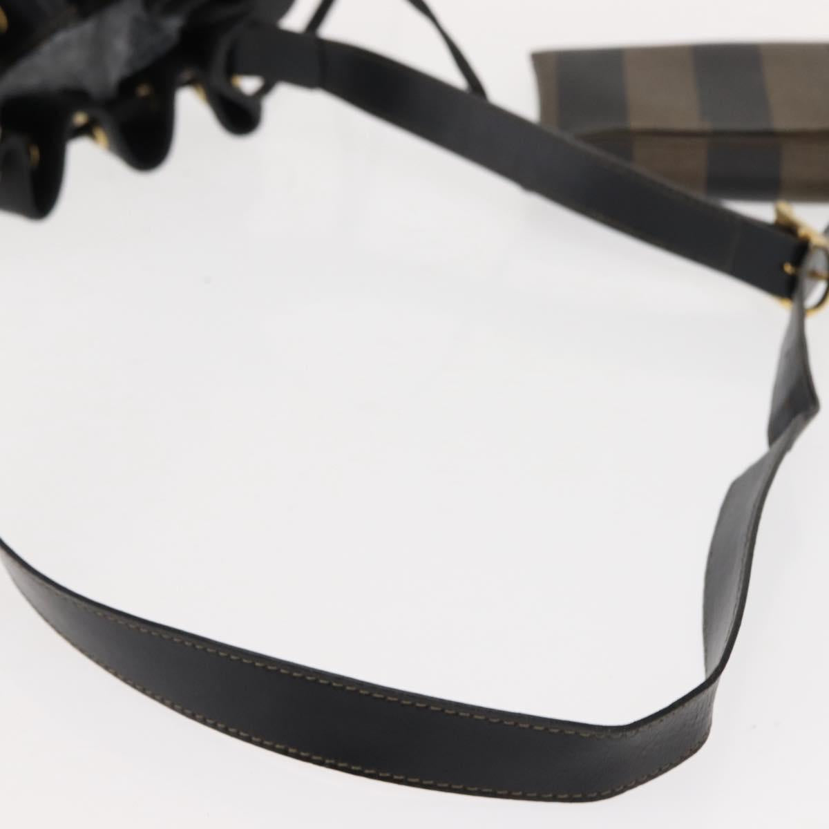 FENDI Pecan Canvas Shoulder Bag PVC Black Brown gold Auth 146873