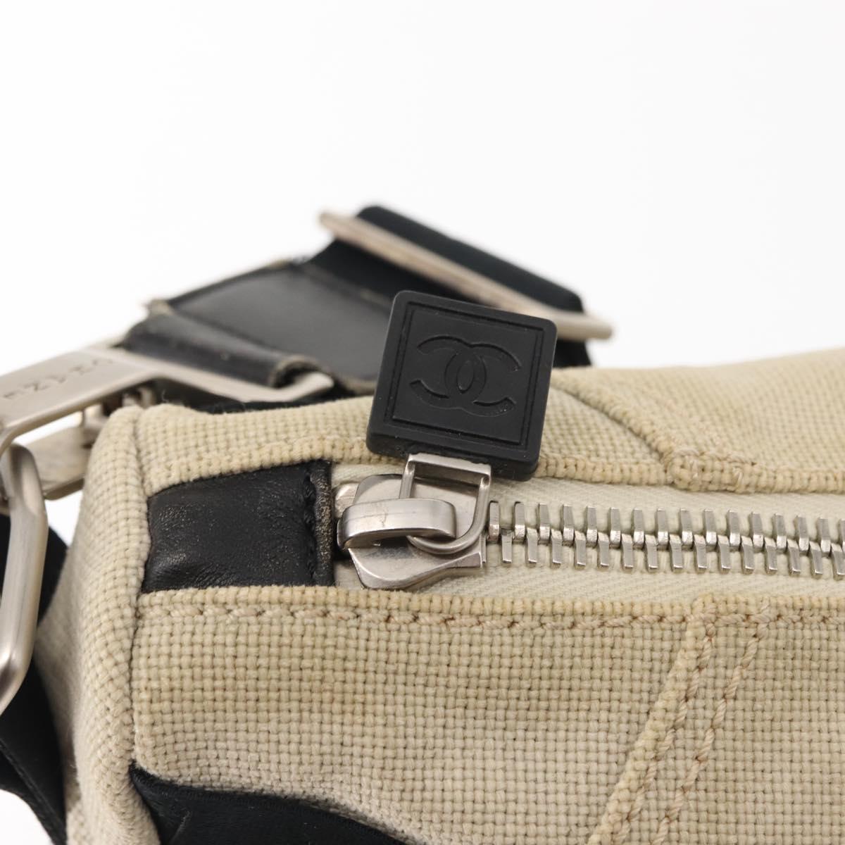 CHANEL Sports COCO Mark Shoulder Bag Canvas Beige Silver CC Auth 146878