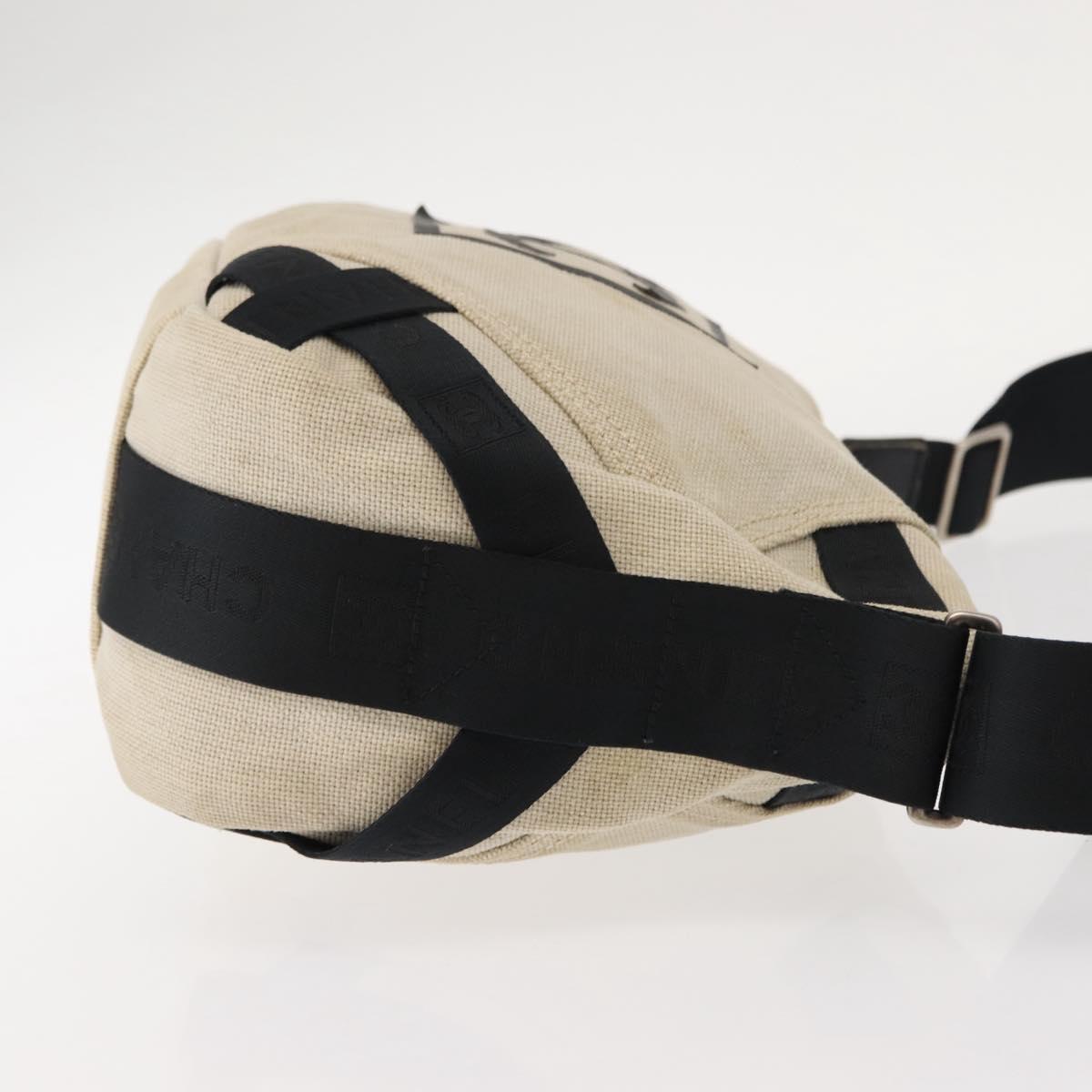 CHANEL Sports COCO Mark Shoulder Bag Canvas Beige Silver CC Auth 146878