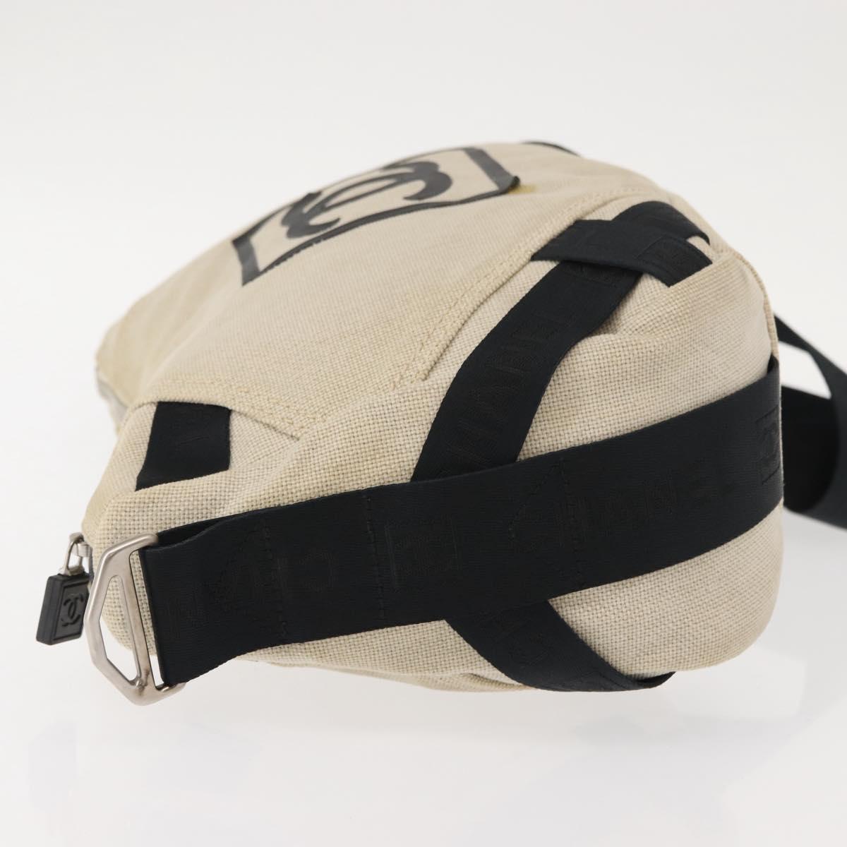 CHANEL Sports COCO Mark Shoulder Bag Canvas Beige Silver CC Auth 146878