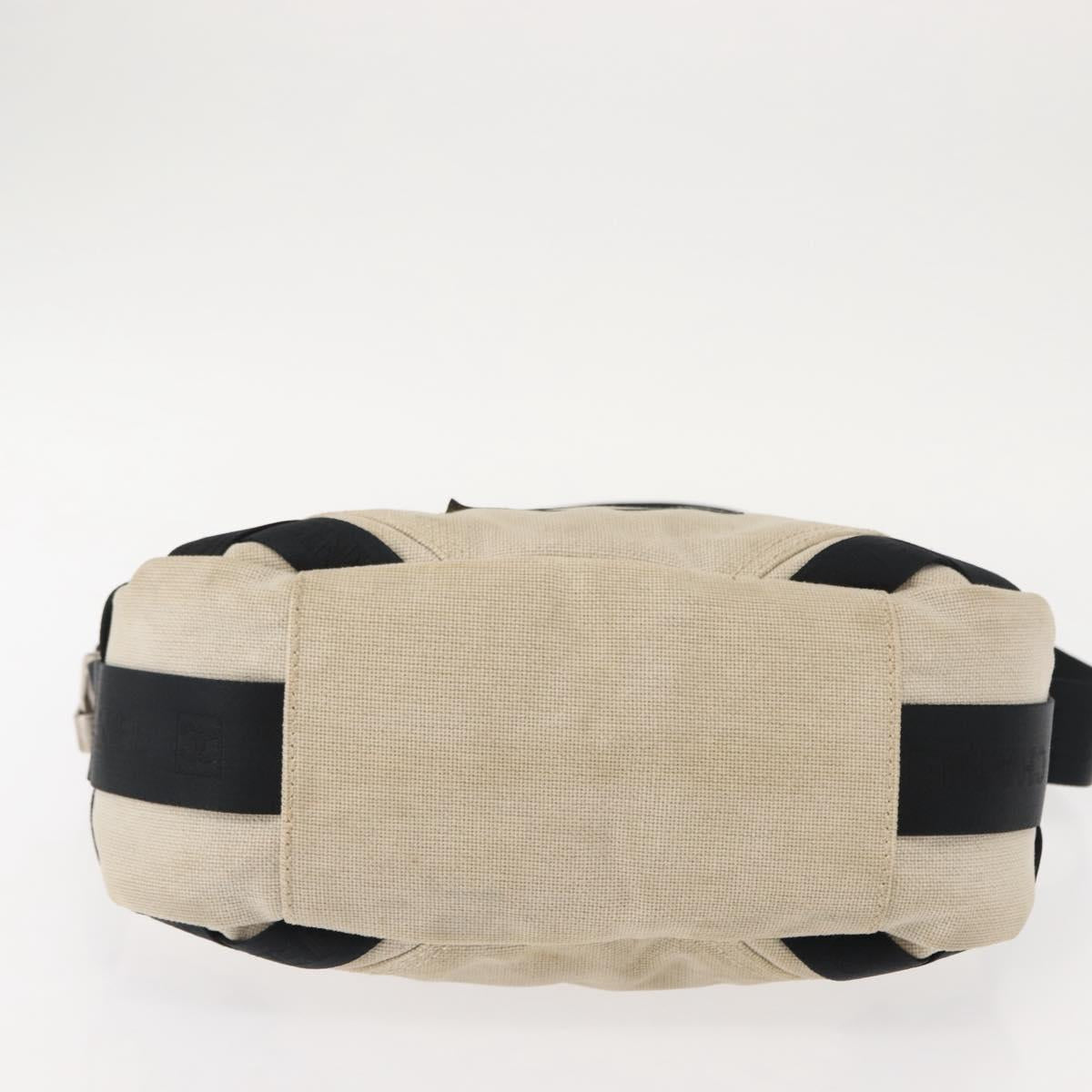 CHANEL Sports COCO Mark Shoulder Bag Canvas Beige Silver CC Auth 146878