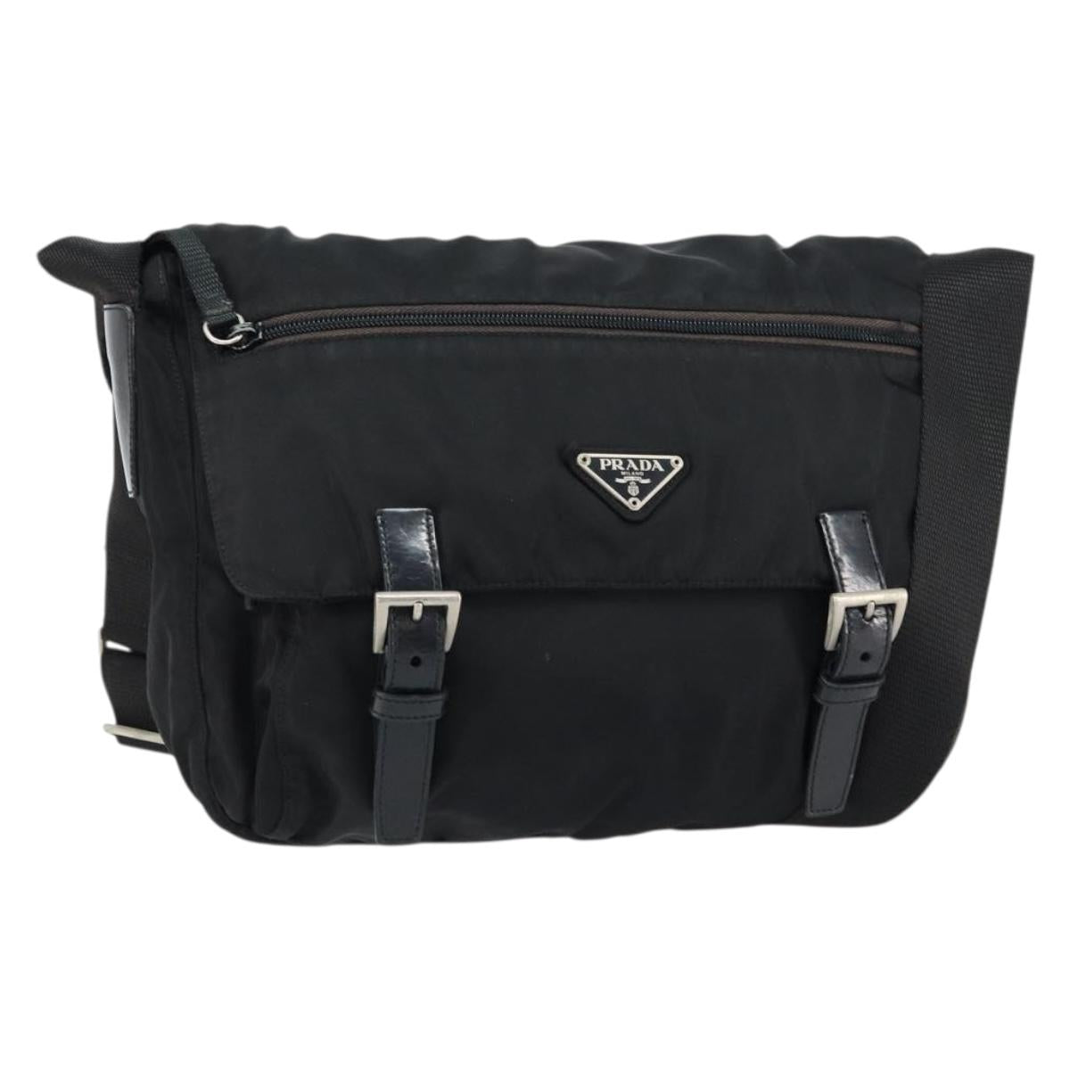 PRADA Shoulder Bag Nylon Black Silver Auth 146879