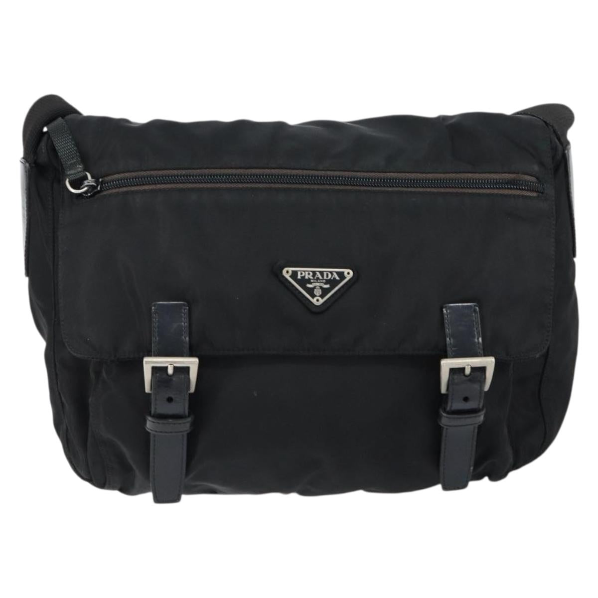 PRADA Shoulder Bag Nylon Black Silver Auth 146879