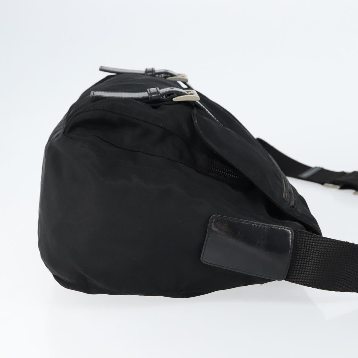 PRADA Shoulder Bag Nylon Black Silver Auth 146879