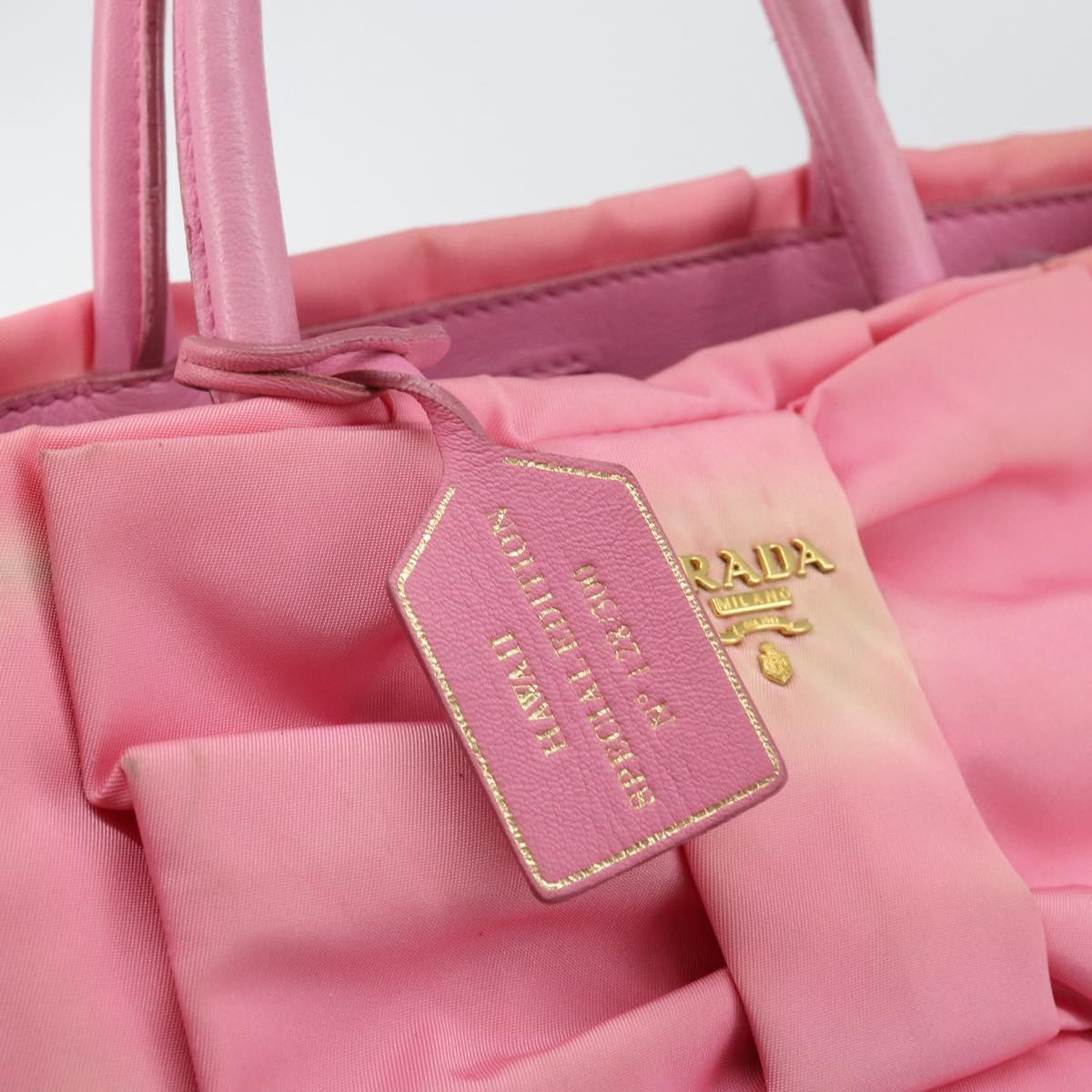 PRADA Hand Bag Nylon Pink Gold Auth 146881