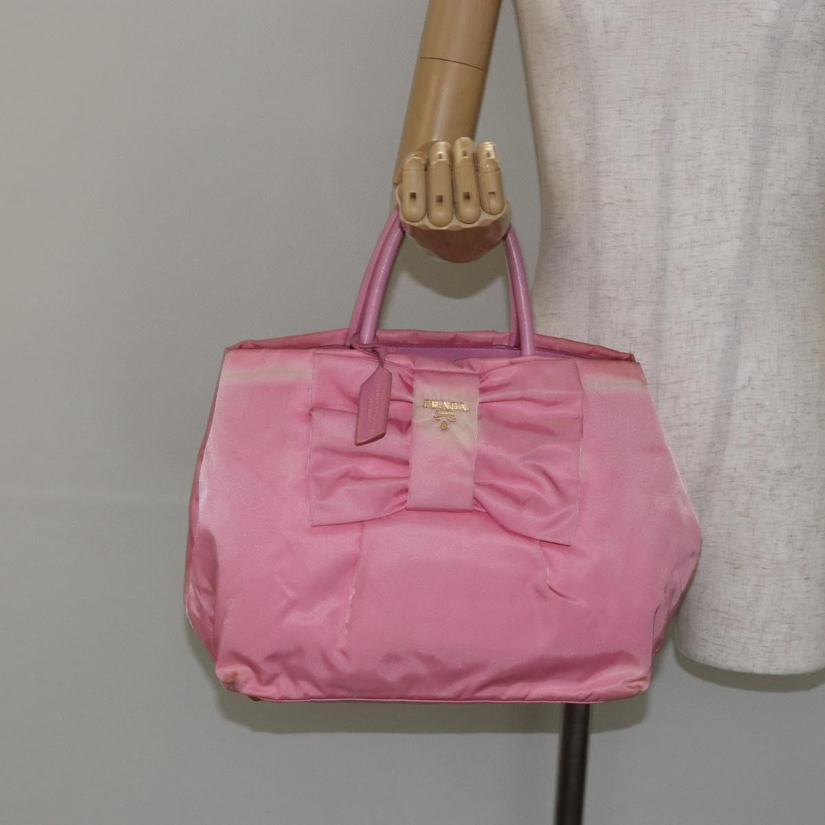 PRADA Hand Bag Nylon Pink Gold Auth 146881