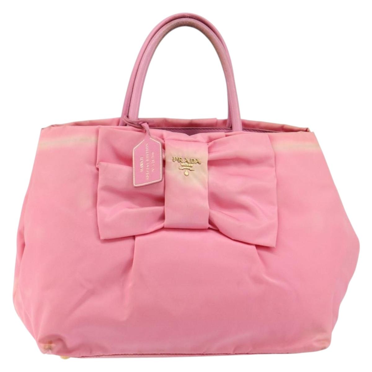 PRADA Hand Bag Nylon Pink Gold Auth 146881