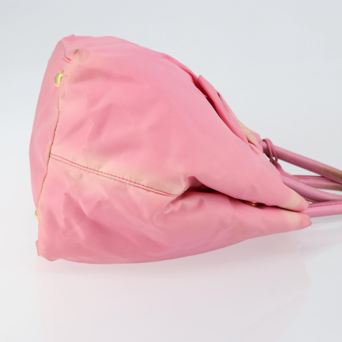 PRADA Hand Bag Nylon Pink Gold Auth 146881