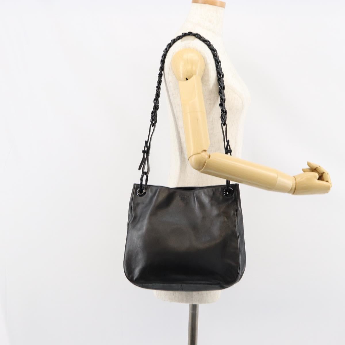 PRADA Chain Shoulder Bag Leather Black Auth 146885
