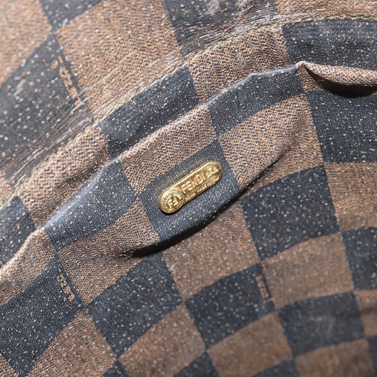 FENDI Pecan Canvas Shoulder Bag PVC Black Brown Auth 146897