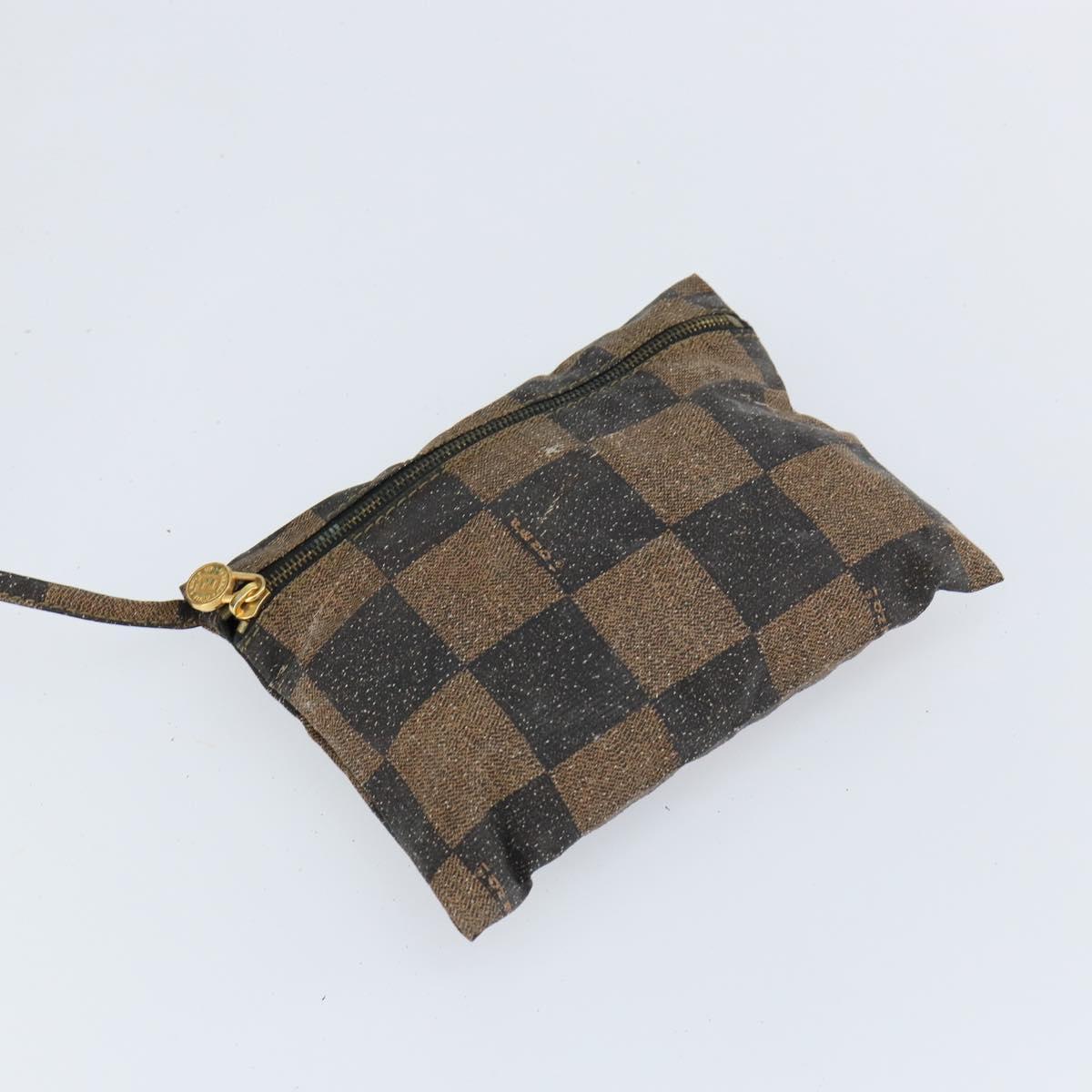 FENDI Pecan Canvas Shoulder Bag PVC Black Brown Auth 146897