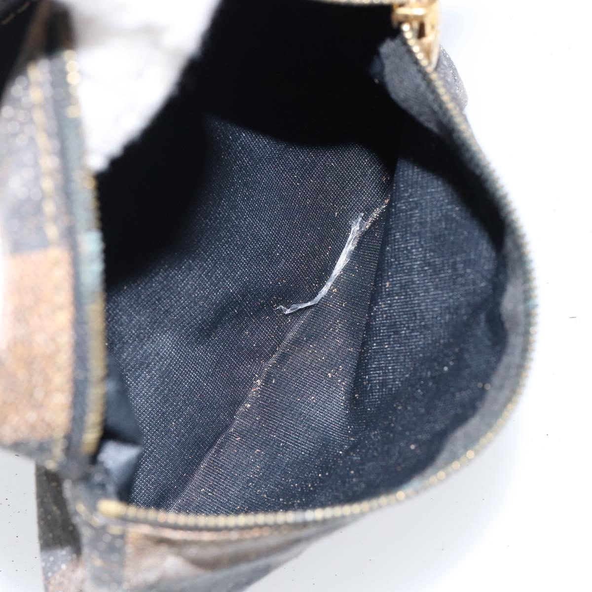 FENDI Pecan Canvas Shoulder Bag PVC Black Brown Auth 146897