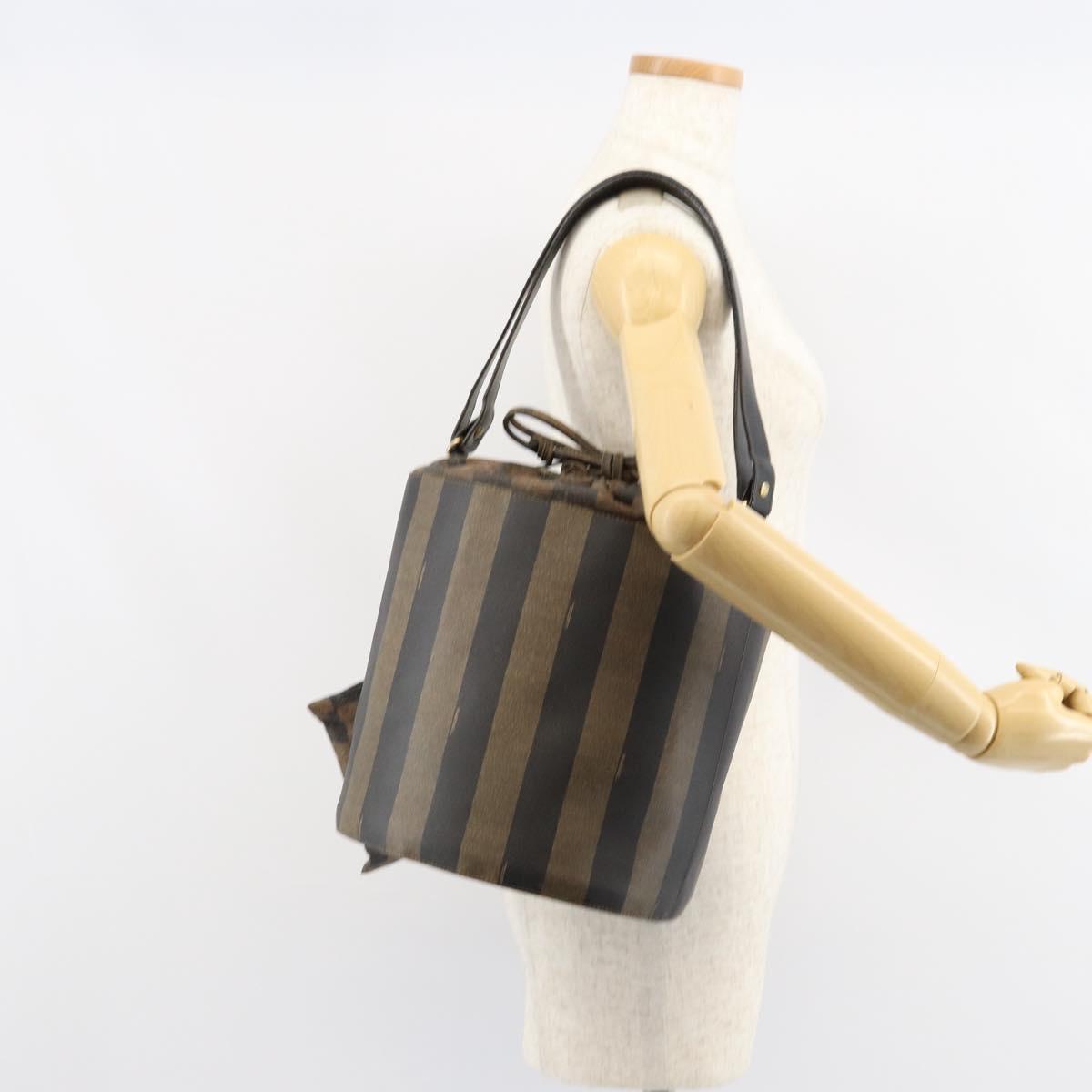 FENDI Pecan Canvas Shoulder Bag PVC Black Brown Auth 146897