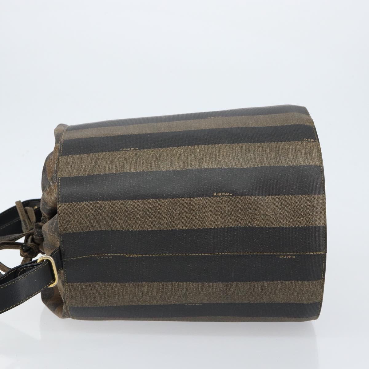 FENDI Pecan Canvas Shoulder Bag PVC Black Brown Auth 146897