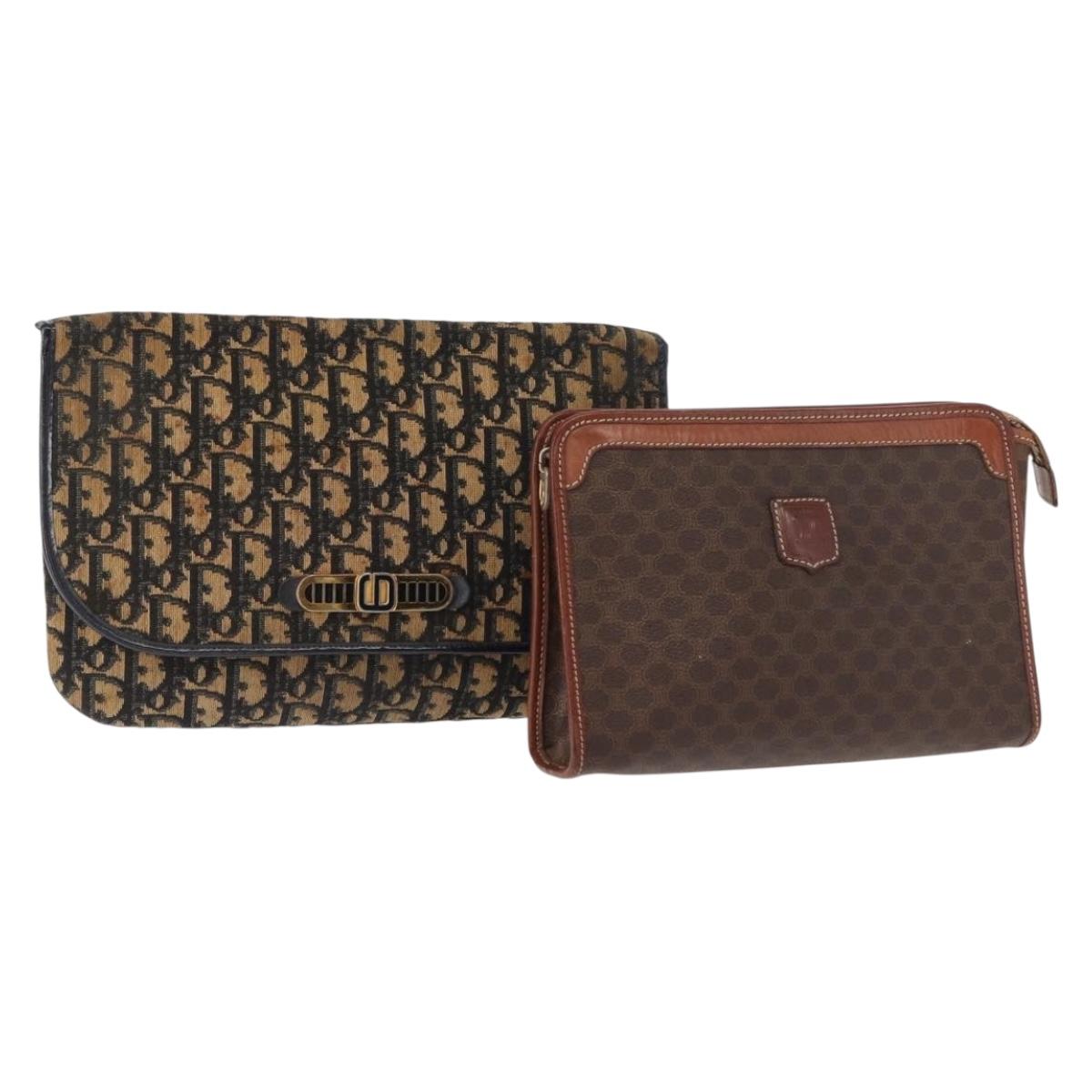 Christian Dior Celine Macadam Canvas Bag PVC Leather 2 Set Brown Navy Auth 146900