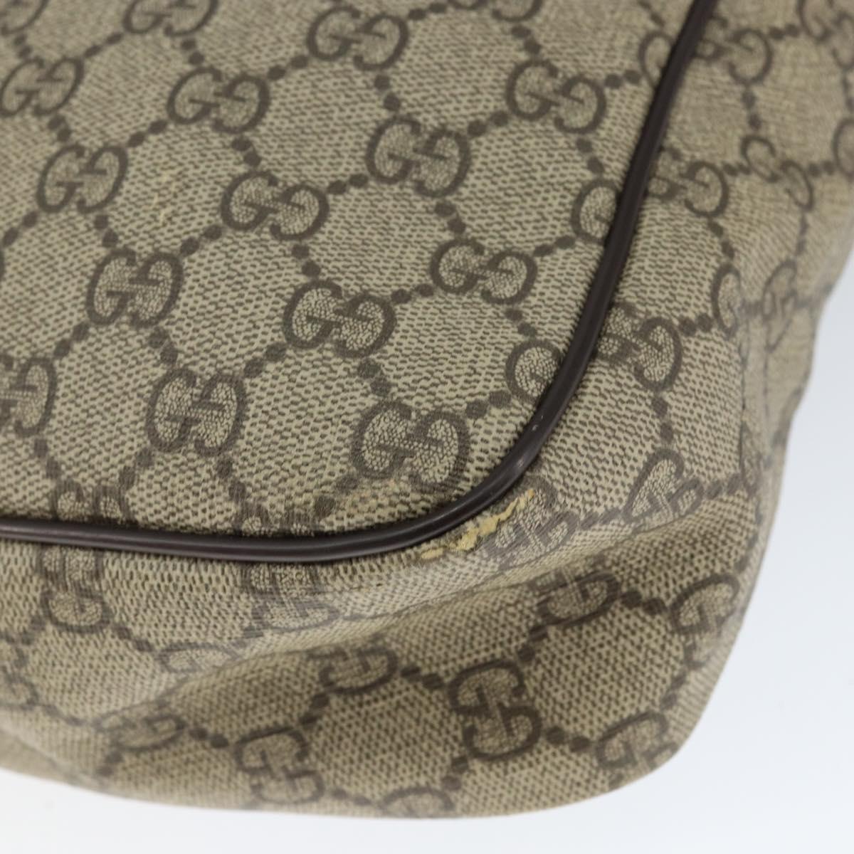 GUCCI GG Supreme Shoulder Bag PVC Brown Gold 201448 Auth 146911