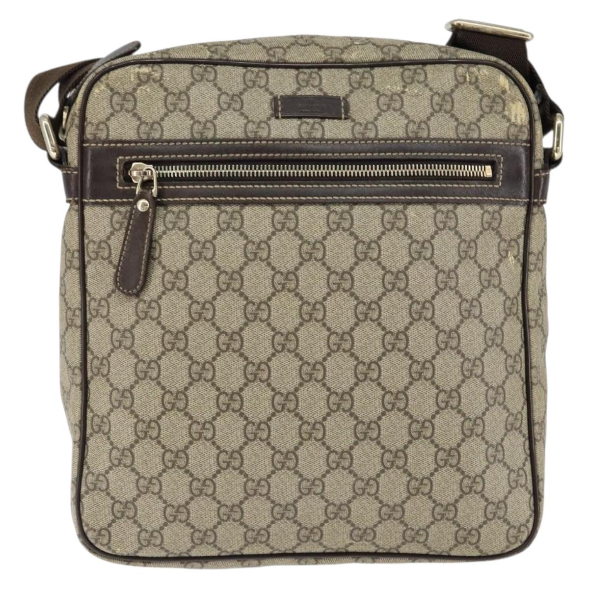 GUCCI GG Supreme Shoulder Bag PVC Brown Gold 201448 Auth 146911