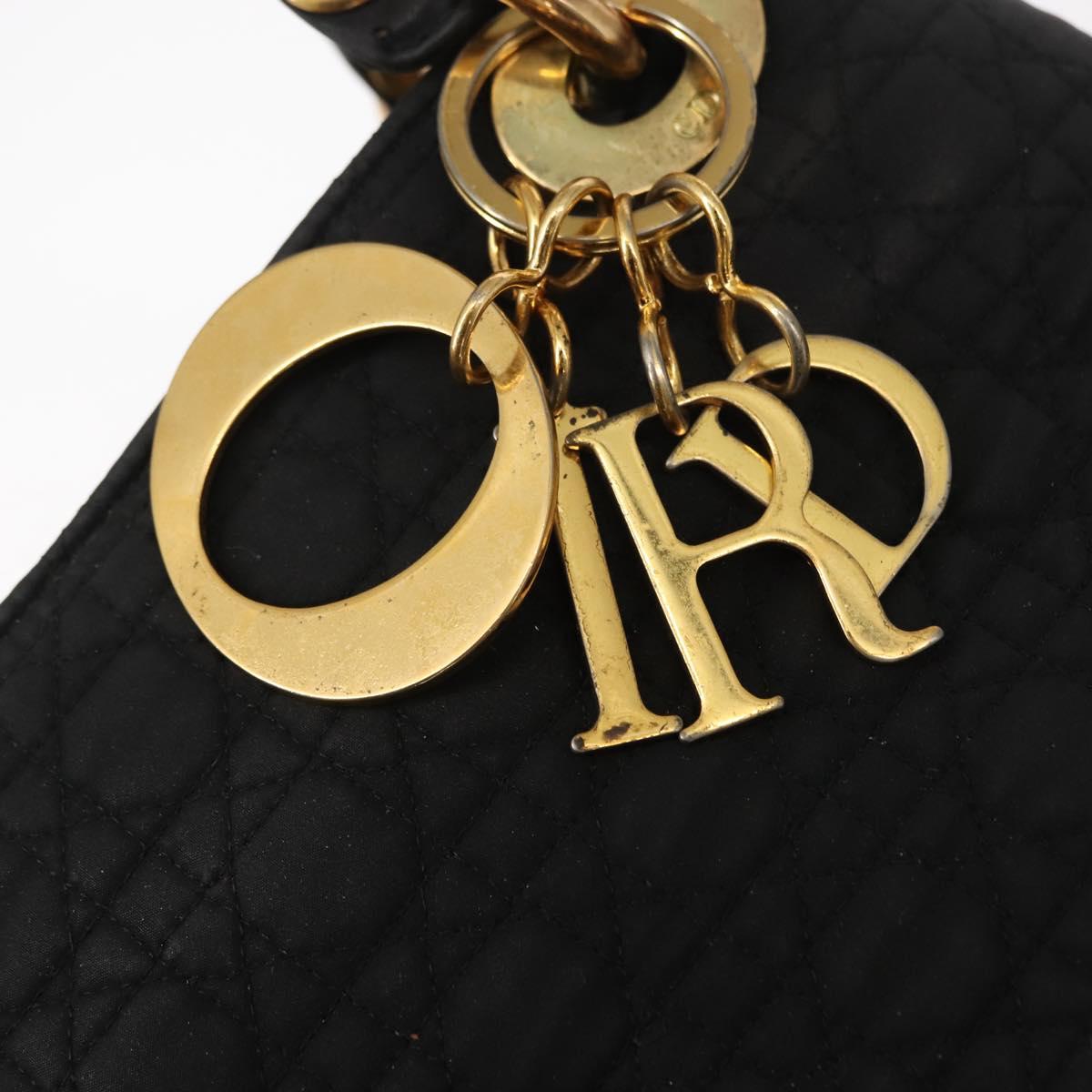 Christian Dior Lady Dior Canage Hand Bag Nylon Black Gold Auth 146913