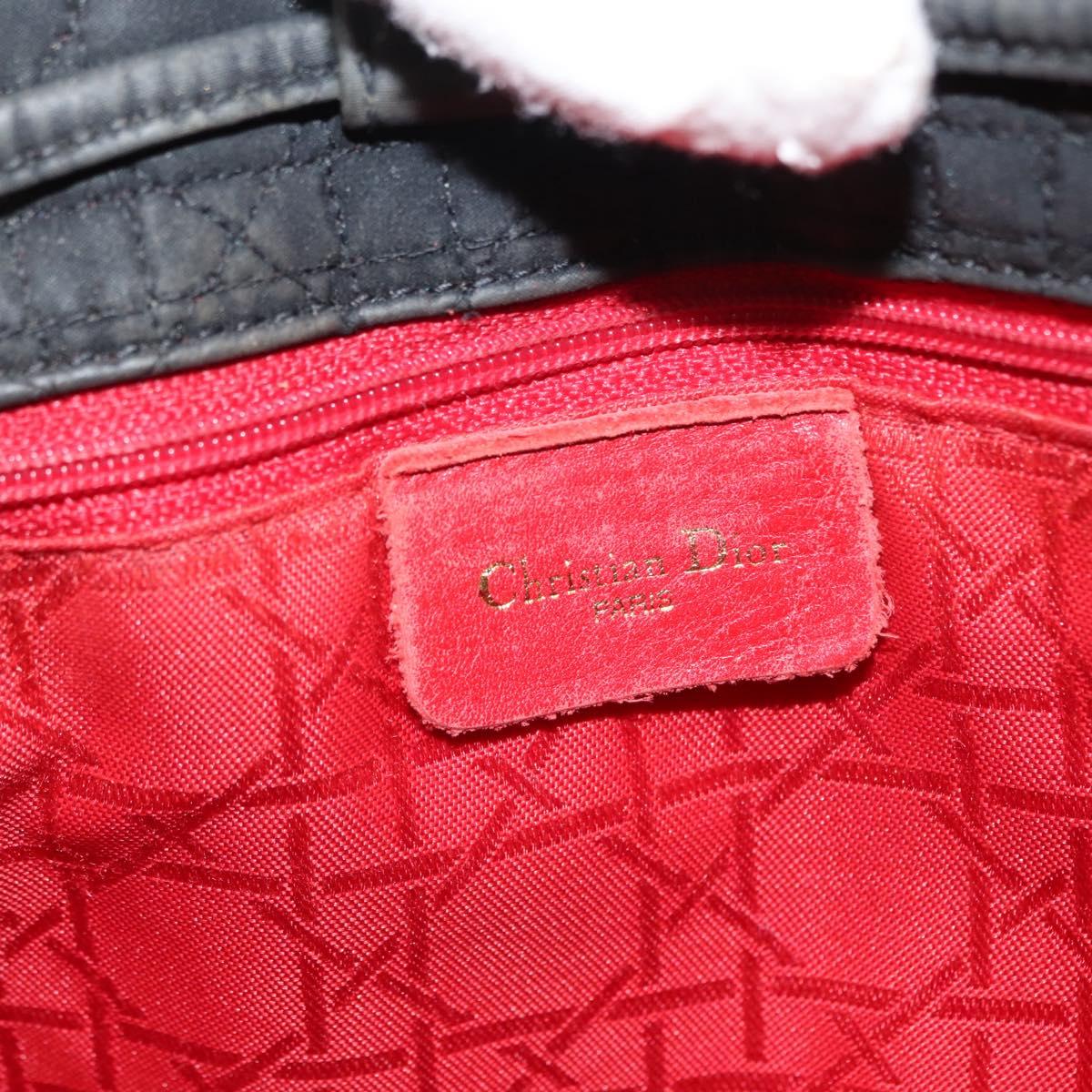 Christian Dior Lady Dior Canage Hand Bag Nylon Black Gold Auth 146913