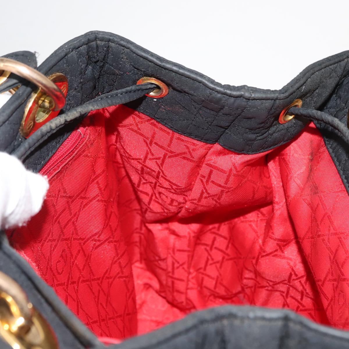 Christian Dior Lady Dior Canage Hand Bag Nylon Black Gold Auth 146913