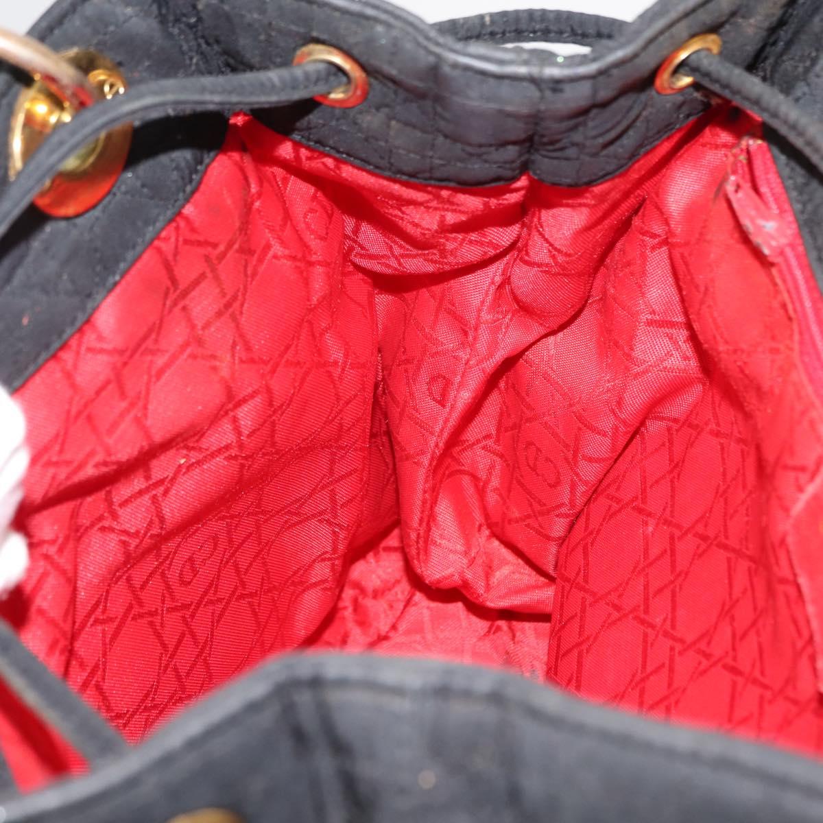 Christian Dior Lady Dior Canage Hand Bag Nylon Black Gold Auth 146913