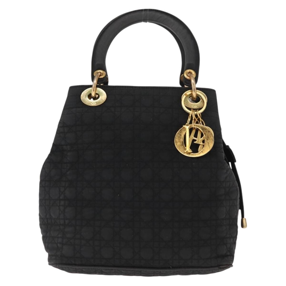 Christian Dior Lady Dior Canage Hand Bag Nylon Black Gold Auth 146913