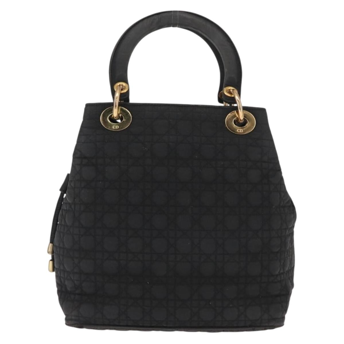 Christian Dior Lady Dior Canage Hand Bag Nylon Black Gold Auth 146913