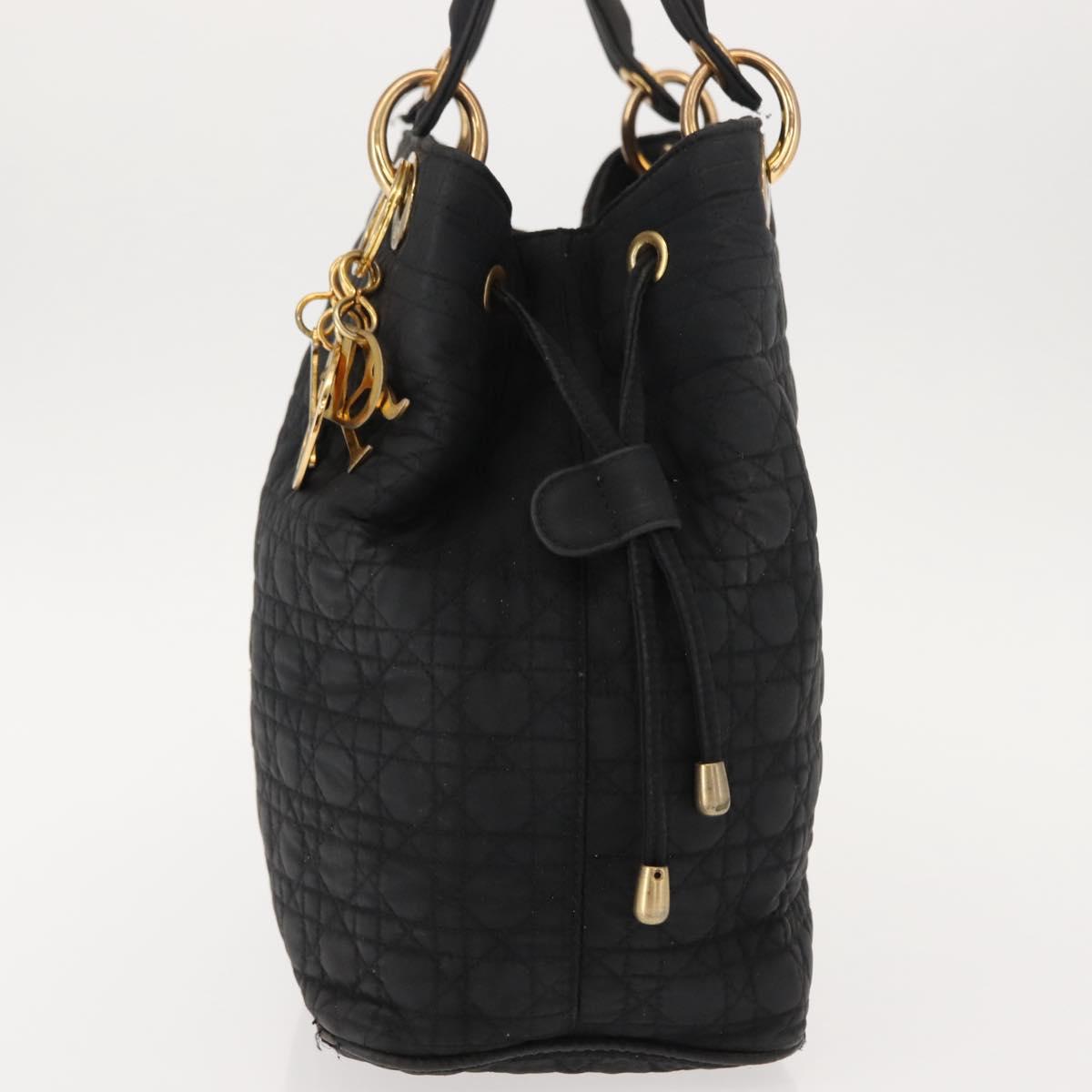 Christian Dior Lady Dior Canage Hand Bag Nylon Black Gold Auth 146913