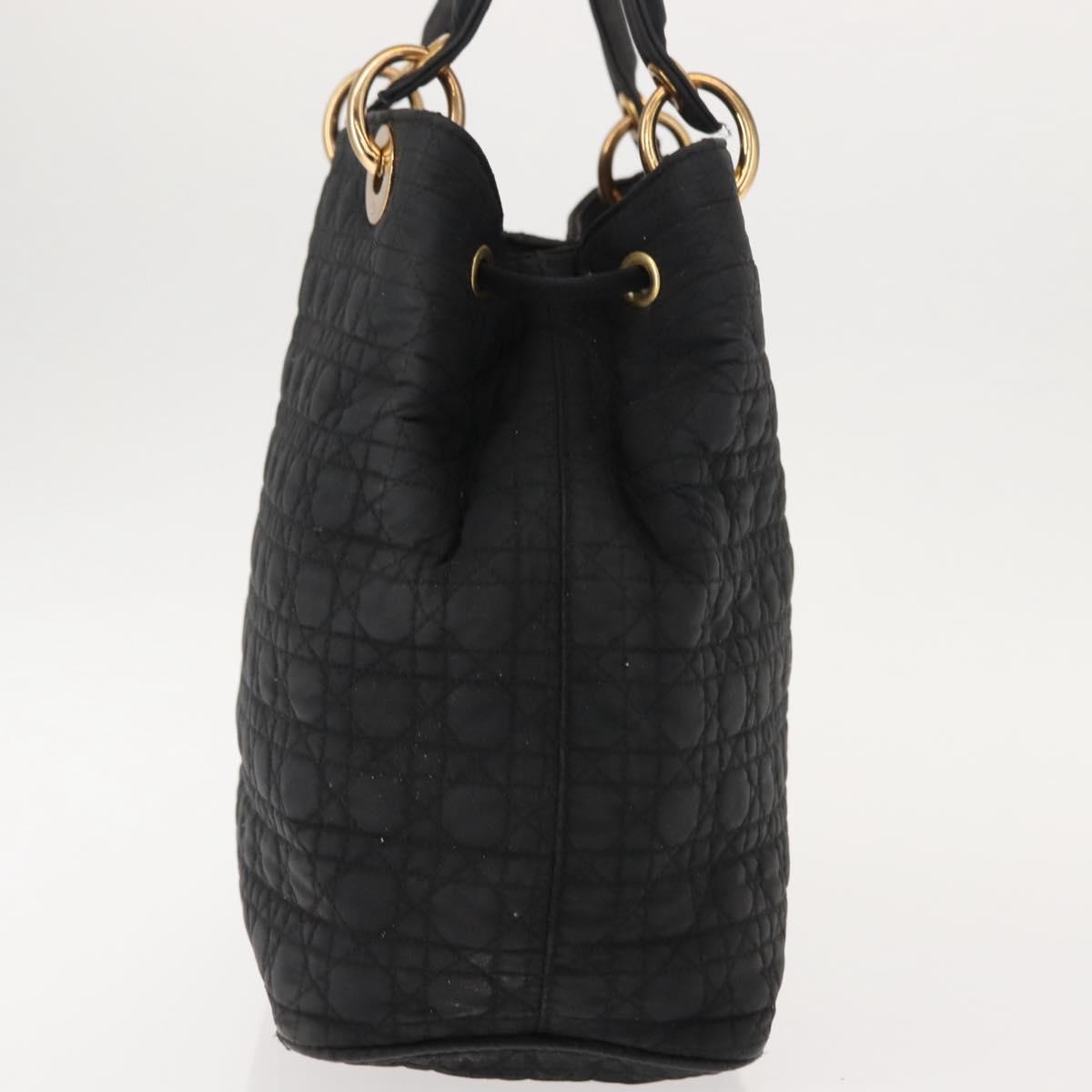 Christian Dior Lady Dior Canage Hand Bag Nylon Black Gold Auth 146913