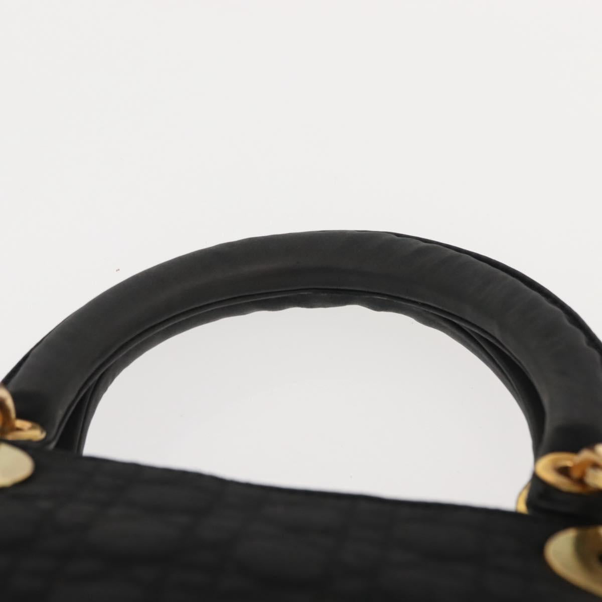 Christian Dior Lady Dior Canage Hand Bag Nylon Black Gold Auth 146913