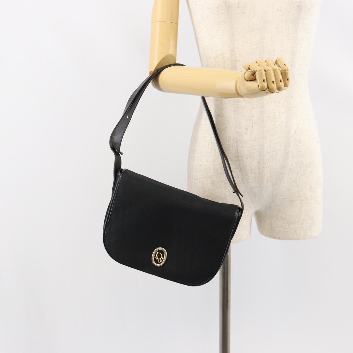 Christian Dior Trotter Canvas Shoulder Bag Black Gold Auth 146914