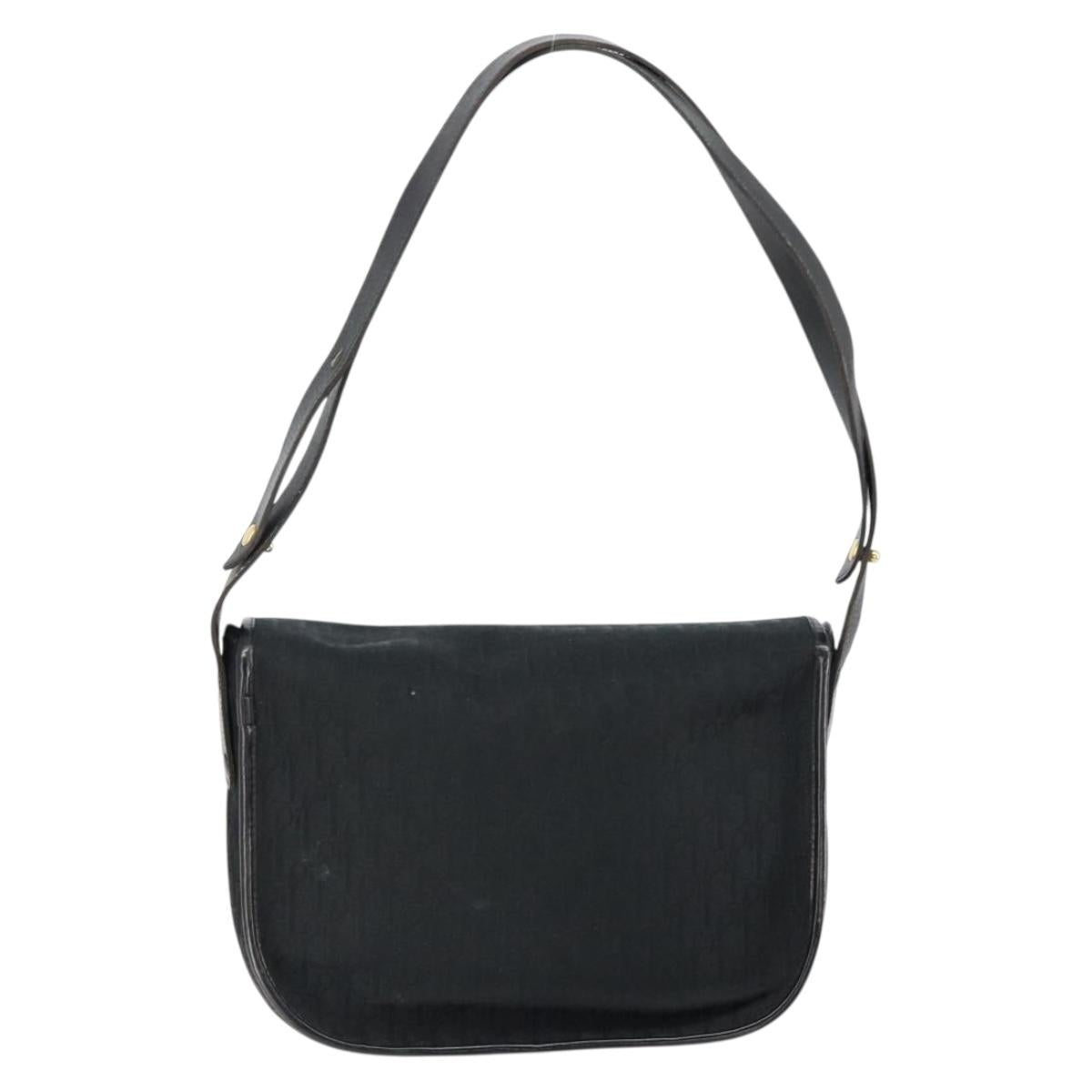 Christian Dior Trotter Canvas Shoulder Bag Black Gold Auth 146914