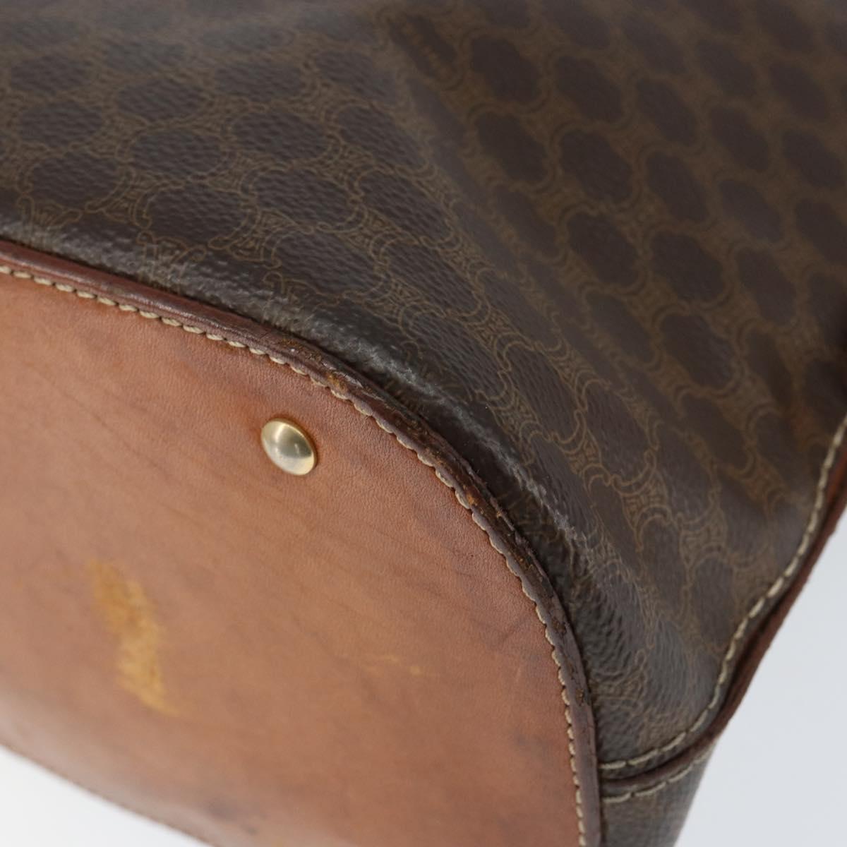 CELINE Macadam Canvas Hand Bag PVC Leather Brown Gold Auth 146916