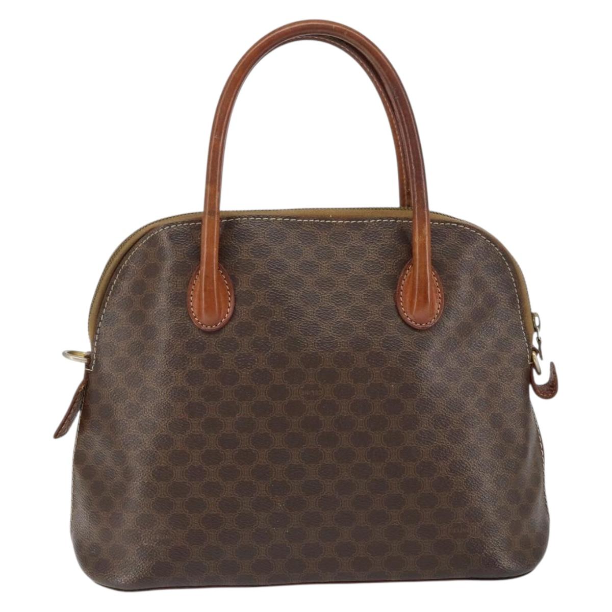 CELINE Macadam Canvas Hand Bag PVC Leather Brown Gold Auth 146916