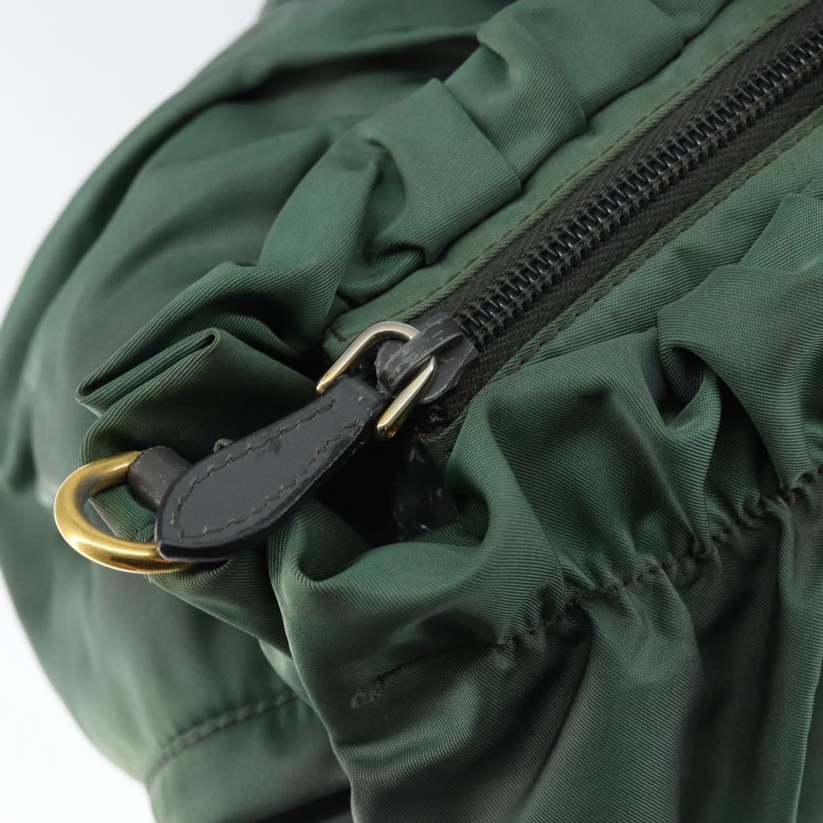 PRADA Hand Bag Nylon Green Gold Auth 146925