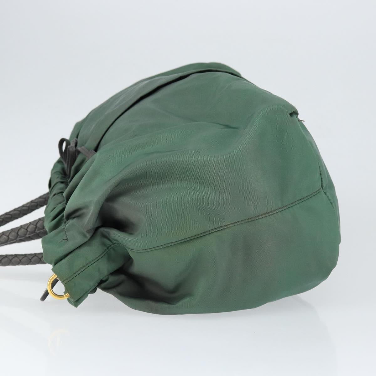 PRADA Hand Bag Nylon Green Gold Auth 146925