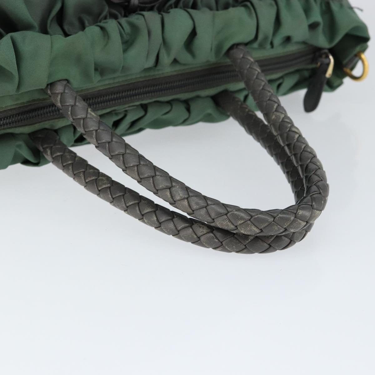 PRADA Hand Bag Nylon Green Gold Auth 146925