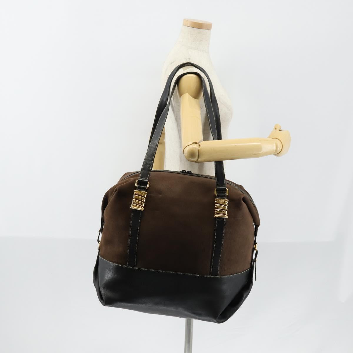 LOEWE Velazquez Boston Bag Leather Brown Gold Auth 146927