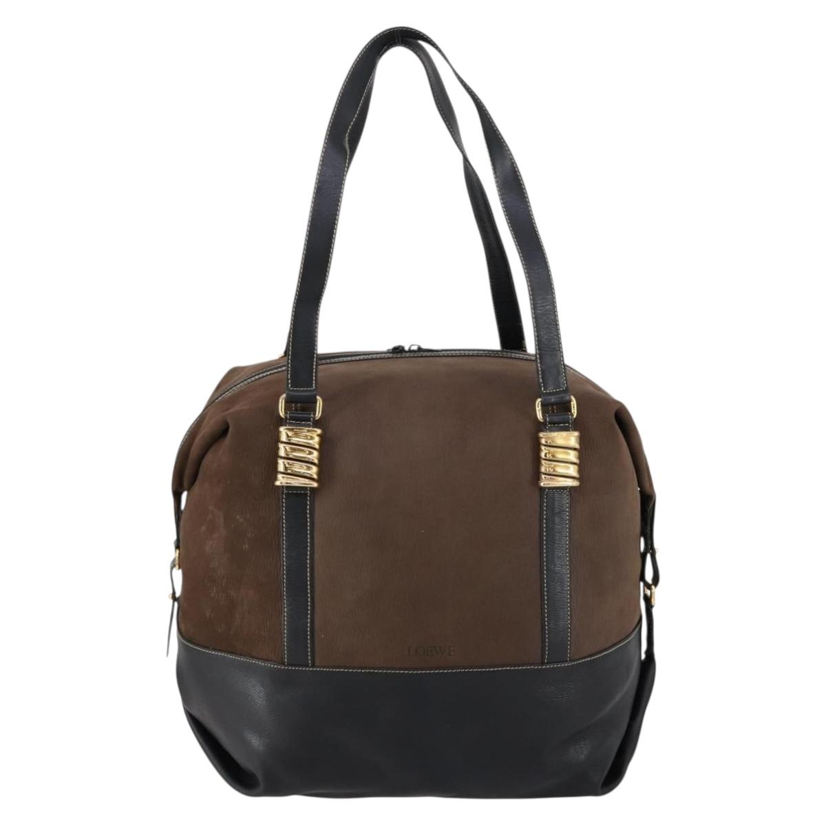 LOEWE Velazquez Boston Bag Leather Brown Gold Auth 146927