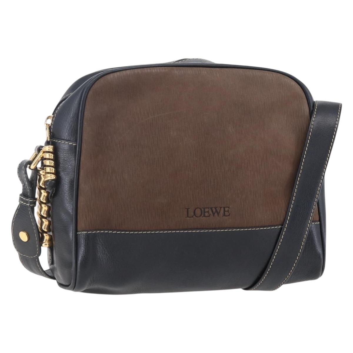 LOEWE Velazquez Shoulder Bag Leather Brown Gold Auth 146928