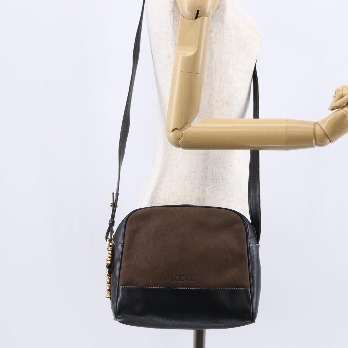 LOEWE Velazquez Shoulder Bag Leather Brown Gold Auth 146928