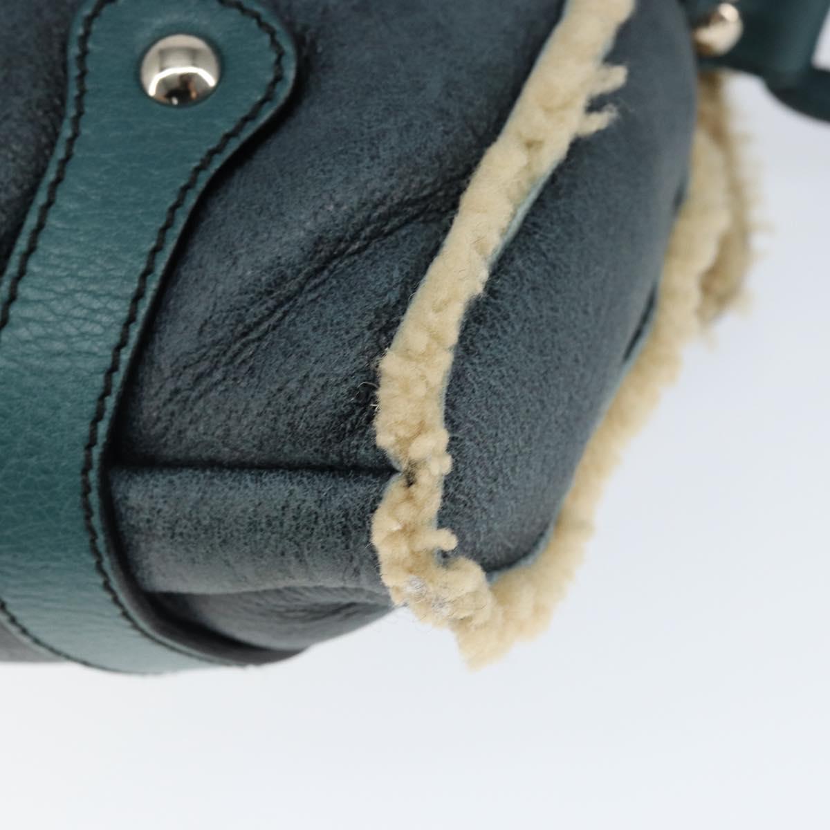 Salvatore Ferragamo Gancini Shoulder Bag Mouton Green Silver Auth 146931V